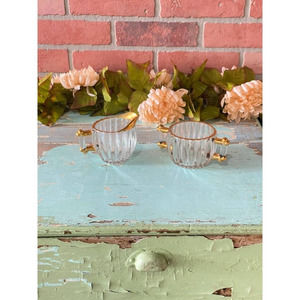 Vintage cream and sugar Jeanette gold rimmed three Piece  heavy glass set